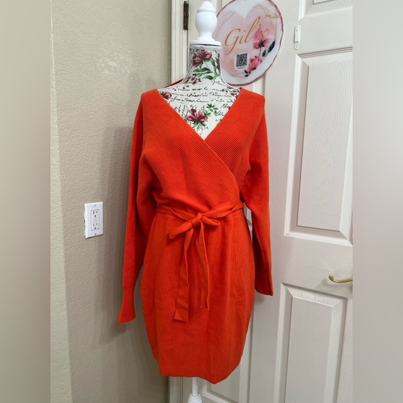 Rust Orange Wrap Dress - Picture 2 of 8
